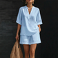 ☀️ Lightweight Comfort | Women's V-Neck Top & Wide-Leg Shorts 2-Piece Set