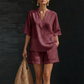 ☀️ Lightweight Comfort | Women's V-Neck Top & Wide-Leg Shorts 2-Piece Set