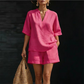 ☀️ Lightweight Comfort | Women's V-Neck Top & Wide-Leg Shorts 2-Piece Set