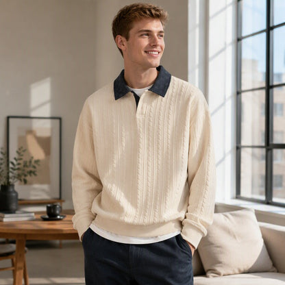 🍂 Made for Cooler Days | Men's Textured Faux-Layer Collared Sweatshirt