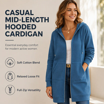 ☁️ Easy Everyday Comfort | Women's Relaxed Mid-Length Hooded Cardigan