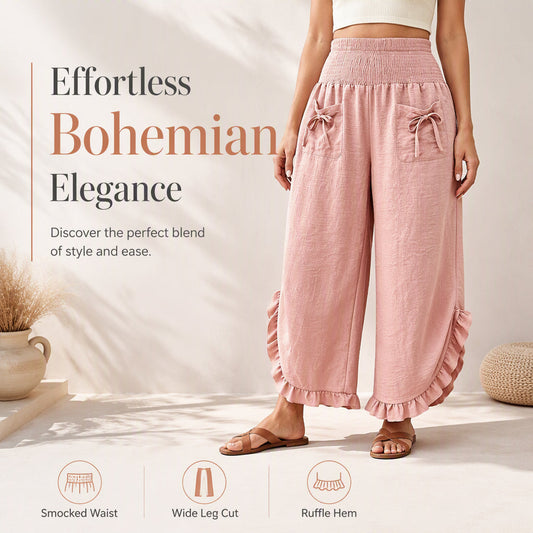✨ Effortless Everyday Style | Women's Smocked High-Waist Wide-Leg Pants