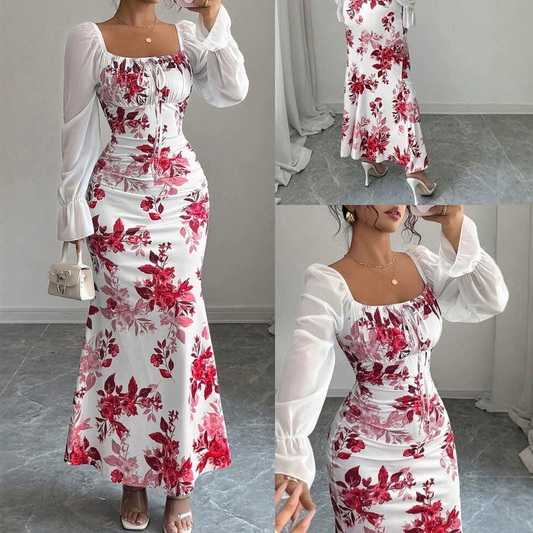 ✨ Flattering Elegance | Women's Ruched-Waist Floral Flare Dress