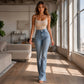 ✨ Flattering Denim Comfort | Women's High-Waisted Front-Seam Flare Jeans