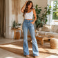 ✨ Flattering Denim Comfort | Women's High-Waisted Front-Seam Flare Jeans