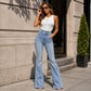 ✨ Flattering Denim Comfort | Women's High-Waisted Front-Seam Flare Jeans