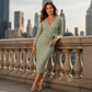 ✨ Flattering Elegance | Women's V-Neck Ribbed Knit Tie-Wrap Dress