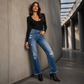 ✨ Timeless Denim Comfort | Women's Distressed Straight-Leg Jeans