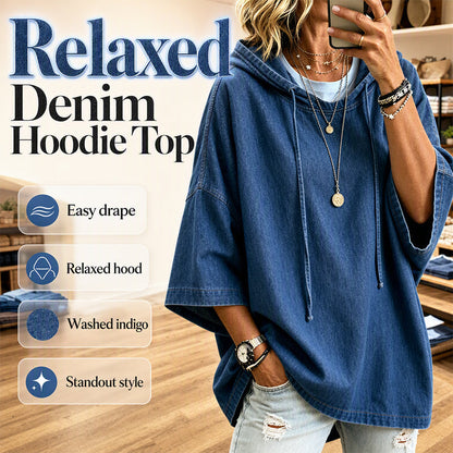 ✨ Easy Everyday Style | Women's Relaxed Hooded Denim Pullover