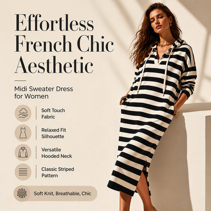 🍂 Easy Everyday Comfort | Women's Striped Hooded Casual Dress