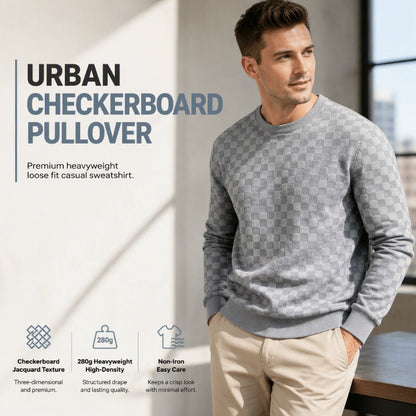 ✨ Premium Everyday Comfort | Men's Textured Checkerboard Crewneck Sweatshirt