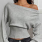 ✨ Flattering Comfort | Women's Off-Shoulder Ribbed Knit Sweater