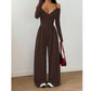 ✨ Deep V-Neck, Flattering Ruched Waist | Women's Wide-Leg Jumpsuit
