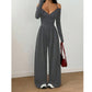 ✨ Deep V-Neck, Flattering Ruched Waist | Women's Wide-Leg Jumpsuit