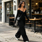 ✨ Deep V-Neck, Flattering Ruched Waist | Women's Wide-Leg Jumpsuit