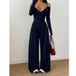 ✨ Deep V-Neck, Flattering Ruched Waist | Women's Wide-Leg Jumpsuit