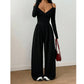 ✨ Deep V-Neck, Flattering Ruched Waist | Women's Wide-Leg Jumpsuit