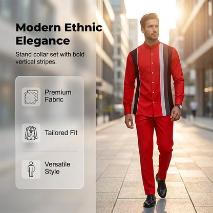 ✨ Easy Everyday Style | Men's Striped Shirt & Pants 2-Piece Set