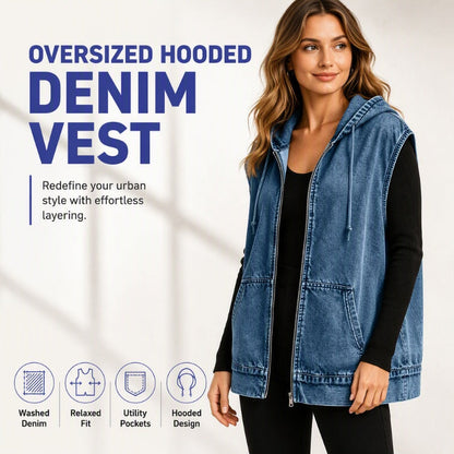 ✨ Easy Layering Style | Women's Oversized Hooded Denim Vest Jacket