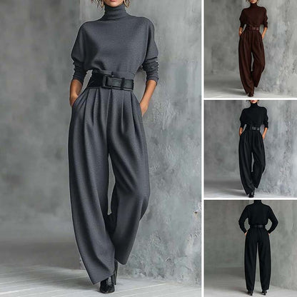✨ Effortless Elegance | Women's Turtleneck Top & High-Waist Pants 2-Piece Set