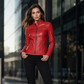 ✨ Elevated Moto Style | Women's Slim-Fit Quilted-Shoulder Faux Leather Jacket