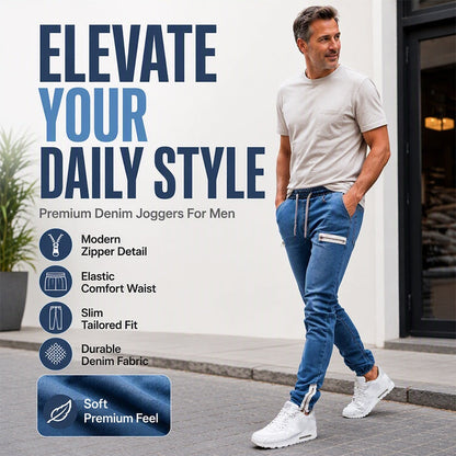 ✨ Easy Denim Comfort | Men's Elastic-Waist Slim-Fit Denim Joggers