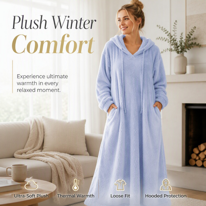 ❄️ Cozy Winter Comfort | Women's Plush Hooded Maxi Lounge Dress