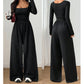 ✨ Flattering Elegance | Women's Square-Neck Ruched-Waist Wide-Leg Jumpsuit