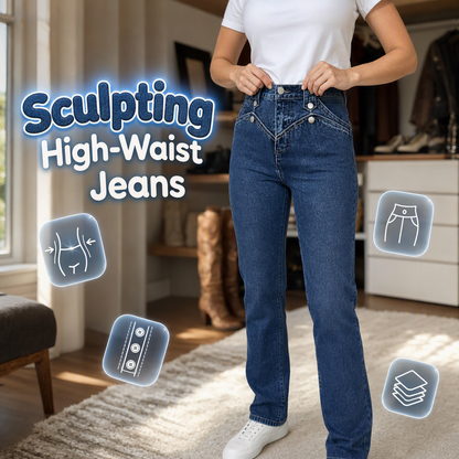 ✨ Sculpting Denim Style | Women's High-Waisted Multi-Button Seam Jeans