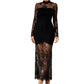 ✨ Elegant Lace Detail | Women's High-Neck Lace-Spliced Long-Sleeve Maxi Dress