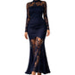 ✨ Elegant Lace Detail | Women's High-Neck Lace-Spliced Long-Sleeve Maxi Dress