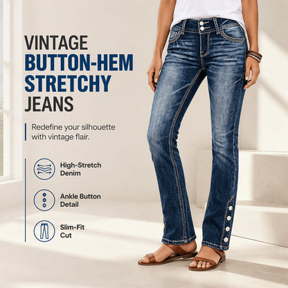 ✨ Flattering Denim Comfort | Women's Stretch Slim-Fit Jeans with Button-Hem Detail