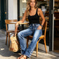 ✨ Flattering Denim Comfort | Women's Stretch Slim-Fit Jeans with Button-Hem Detail