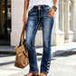 ✨ Flattering Denim Comfort | Women's Stretch Slim-Fit Jeans with Button-Hem Detail