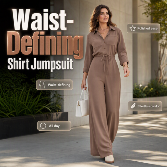 ✨ Flattering One-Piece Style | Women's Tie-Waist Wide-Leg Shirt Jumpsuit
