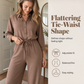 ✨ Flattering One-Piece Style | Women's Tie-Waist Wide-Leg Shirt Jumpsuit