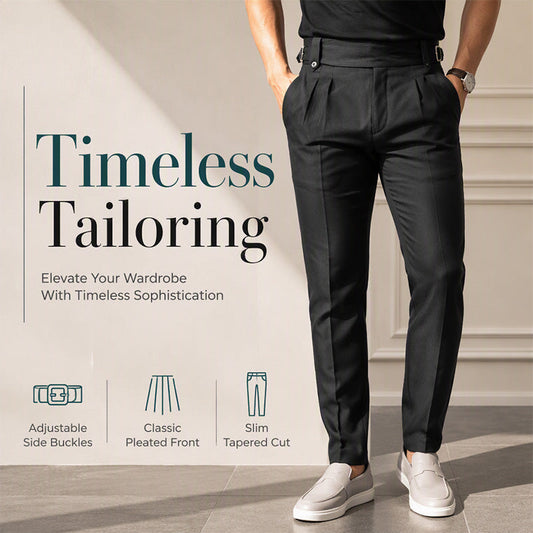 ✨ Polished Everyday Comfort | Men's Pleated Slim-Tapered Pants with Adjustable Side Buckles