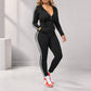 ✨ Sporty Everyday Comfort | Women's Striped Zip-Up Hoodie & Pants 2-Piece Set