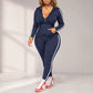 ✨ Sporty Everyday Comfort | Women's Striped Zip-Up Hoodie & Pants 2-Piece Set