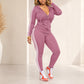 ✨ Sporty Everyday Comfort | Women's Striped Zip-Up Hoodie & Pants 2-Piece Set
