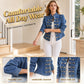 ✨ Vintage Statement Style | Women's Stand-Collar Denim Jacket with Symmetrical Metallic Buttons