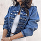 ✨ Vintage Statement Style | Women's Stand-Collar Denim Jacket with Symmetrical Metallic Buttons
