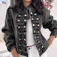 ✨ Vintage Statement Style | Women's Stand-Collar Denim Jacket with Symmetrical Metallic Buttons
