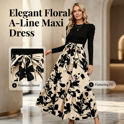 🌸 Flattering Elegance | Women's Floral Tie-Waist A-Line Maxi Dress