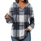 🍂 Easy Everyday Comfort | Women's Plaid Hooded Drawstring V-Neck Shirt