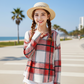 🍂 Easy Everyday Comfort | Women's Plaid Hooded Drawstring V-Neck Shirt