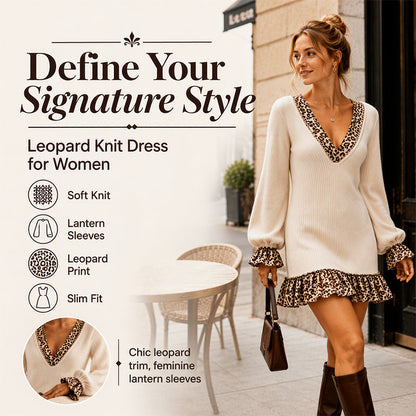 ✨ Feminine Knit Style | Women's V-Neck Lantern-Sleeve Knit Dress