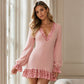 ✨ Feminine Knit Style | Women's V-Neck Lantern-Sleeve Knit Dress