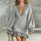 ✨ Feminine Knit Style | Women's V-Neck Lantern-Sleeve Knit Dress