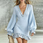 ✨ Feminine Knit Style | Women's V-Neck Lantern-Sleeve Knit Dress